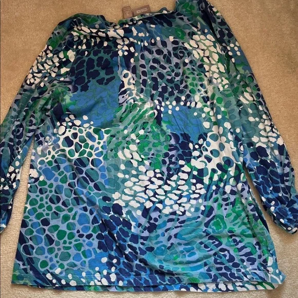 Chico's Blue and Green Patterned 3/4  Sleeve Top - Picture 5 of 5